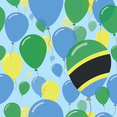Tanzania, United Republic of National Day Flat Seamless Pattern. Flying Celebration Balloons in Colors of Tanzanian Flag. Happy Independence Day Background with Flags and Balloons.