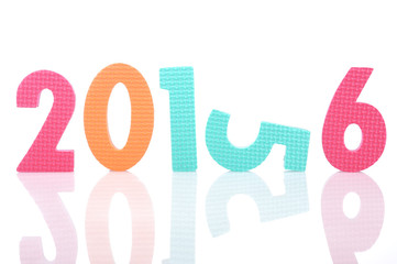 Colorful Reflection Number of New Year 2016 On White Background, Number 5 horizontal refer on Upcoming 6