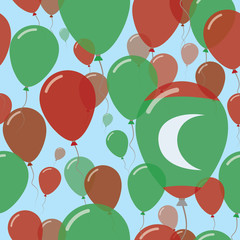 Maldives National Day Flat Seamless Pattern. Flying Celebration Balloons in Colors of Maldivan Flag. Happy Independence Day Background with Flags and Balloons.