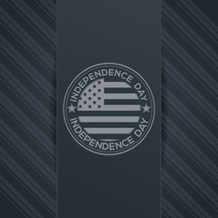 Independence Day background with star and greeting inscription. 4th of July. Independence Day design.  Round logo on elegant gray background. Vector illustration