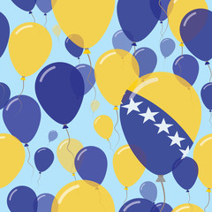 Bosnia and Herzegovina National Day Flat Seamless Pattern. Flying Celebration Balloons in Colors of Bosnian, Herzegovinian Flag. Happy Independence Day Background with Flags and Balloons.