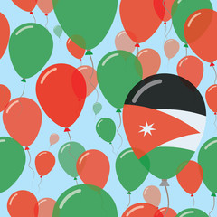 Jordan National Day Flat Seamless Pattern. Flying Celebration Balloons in Colors of Jordanian Flag. Happy Independence Day Background with Flags and Balloons.