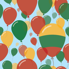 Lithuania National Day Flat Seamless Pattern. Flying Celebration Balloons in Colors of Lithuanian Flag. Happy Independence Day Background with Flags and Balloons.