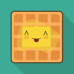 Breakfast design. Kawaii waffle icon. Vector graphic
