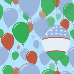 Uzbekistan National Day Flat Seamless Pattern. Flying Celebration Balloons in Colors of Uzbekistani Flag. Happy Independence Day Background with Flags and Balloons.