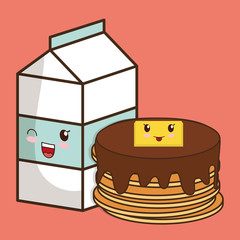 Breakfast design. Kawaii pancake and milk icon. Vector graphic