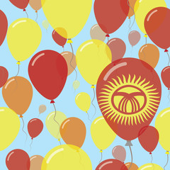 Kyrgyzstan National Day Flat Seamless Pattern. Flying Celebration Balloons in Colors of Kirghiz Flag. Happy Independence Day Background with Flags and Balloons.