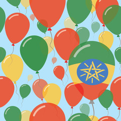 Ethiopia National Day Flat Seamless Pattern. Flying Celebration Balloons in Colors of Ethiopian Flag. Happy Independence Day Background with Flags and Balloons.