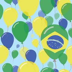 Brazil National Day Flat Seamless Pattern. Flying Celebration Balloons in Colors of Brazilian Flag. Happy Independence Day Background with Flags and Balloons.