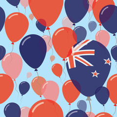 New Zealand National Day Flat Seamless Pattern. Flying Celebration Balloons in Colors of New Zealander Flag. Happy Independence Day Background with Flags and Balloons.