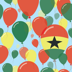 Ghana National Day Flat Seamless Pattern. Flying Celebration Balloons in Colors of Ghanaian Flag. Happy Independence Day Background with Flags and Balloons.
