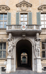 Fototapeta na wymiar Statues of Hercules at the 18th century Palazzo Vescovile in Mantua, Italy