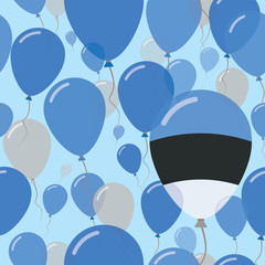 Estonia National Day Flat Seamless Pattern. Flying Celebration Balloons in Colors of Estonian Flag. Happy Independence Day Background with Flags and Balloons.
