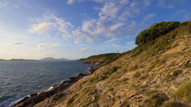 beautiful stony tropical beach and sky time lapse from tilt shift lens, high definition, Full HD, 1920x1080