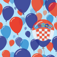 Croatia National Day Flat Seamless Pattern. Flying Celebration Balloons in Colors of Croatian Flag. Happy Independence Day Background with Flags and Balloons.
