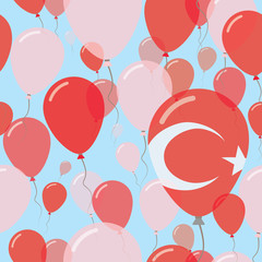 Turkey National Day Flat Seamless Pattern. Flying Celebration Balloons in Colors of Turkish Flag. Happy Independence Day Background with Flags and Balloons.