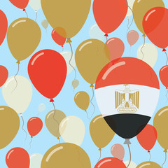 Egypt National Day Flat Seamless Pattern. Flying Celebration Balloons in Colors of Egyptian Flag. Happy Independence Day Background with Flags and Balloons.