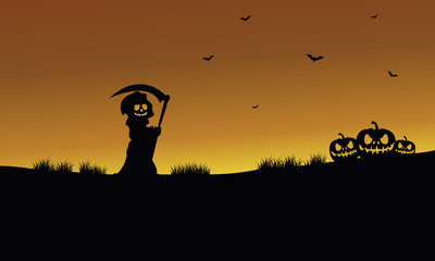 Halloween warlock and pumpkins silhouette