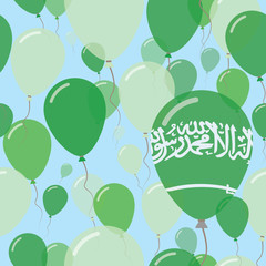 Saudi Arabia National Day Flat Seamless Pattern. Flying Celebration Balloons in Colors of Saudi Arabian Flag. Happy Independence Day Background with Flags and Balloons.