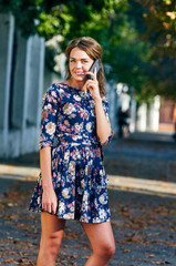 happy woman talking on phone