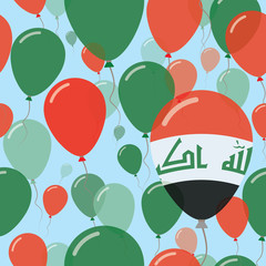 Iraq National Day Flat Seamless Pattern. Flying Celebration Balloons in Colors of Iraqi Flag. Happy Independence Day Background with Flags and Balloons.