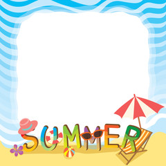 Illustration vector of summer text design with beach of sea border.Blank for your text or message.