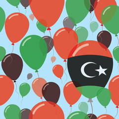 Libya National Day Flat Seamless Pattern. Flying Celebration Balloons in Colors of Libyan Flag. Happy Independence Day Background with Flags and Balloons.