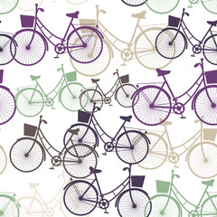 Vintage bicycles seamless pattern, pastel colors. Vector