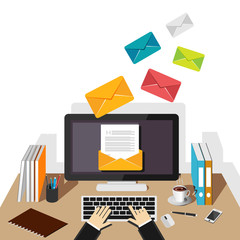 Email illustration. Sending or receiving email concept illustration. flat design. Email marketing. Broadcast email.
