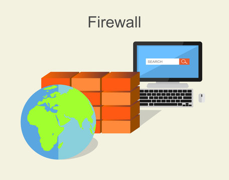 Computer firewall concept. Computer security firewall illustration. 
