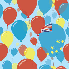 Tuvalu National Day Flat Seamless Pattern. Flying Celebration Balloons in Colors of Tuvaluan Flag. Happy Independence Day Background with Flags and Balloons.