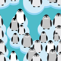 funny penguins on an ice floe seamless pattern. Vector