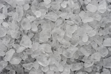 close up white crystals sea salt, top view
