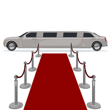 limousine and red carpet concept, flat design, vector illustration