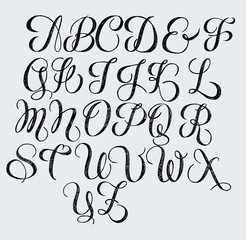 Hand written calligraphy vintage romantic font. Black letters