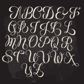 Hand written calligraphy vintage romantic font. Letters on black