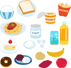 糖質の多い食べ物のイラストセット
