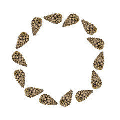 round frame with watercolor drawing pine cone