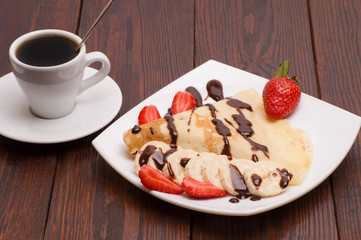 Crepes with Banana and strawberries 