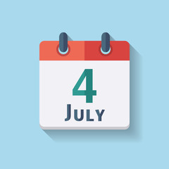 Flat vector calendar icon with the date 4th.  Independence day 4