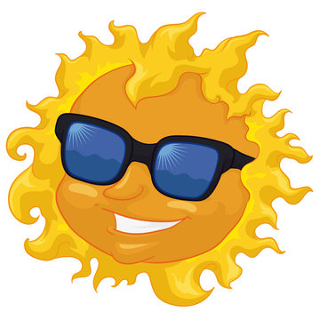 Cool Sun with Sunglasses Isolated, Vector Illustration