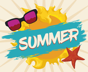 Poster with Summer Elements, Vector Illustration