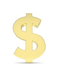 Isolated golden dollar sign on white background. American currency. Luxury golden economy symbol.  3D rendering.