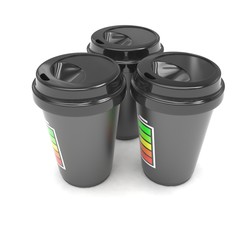 Three paper coffee cups. 3d rendering.