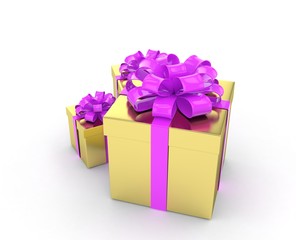 three gift boxes with bows isolated on white. 3d rendering.