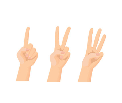 Vector of Human hands set(counting number of one, two ,three)