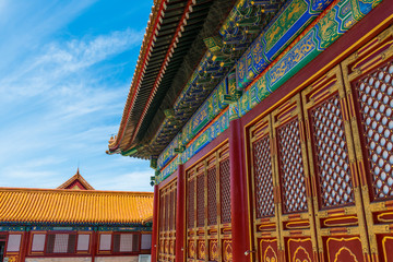 the forbidden city on the hall of roof structure, the highest level of ancient architectural style...
