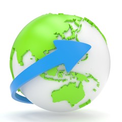 Arrow and Earth globe. 3d render