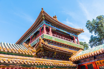 Naklejka premium the forbidden city on the hall of roof structure, the highest level of ancient architectural style in China.