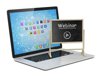 Laptop with chalkboard, webinar, online education concept. 3d rendering.